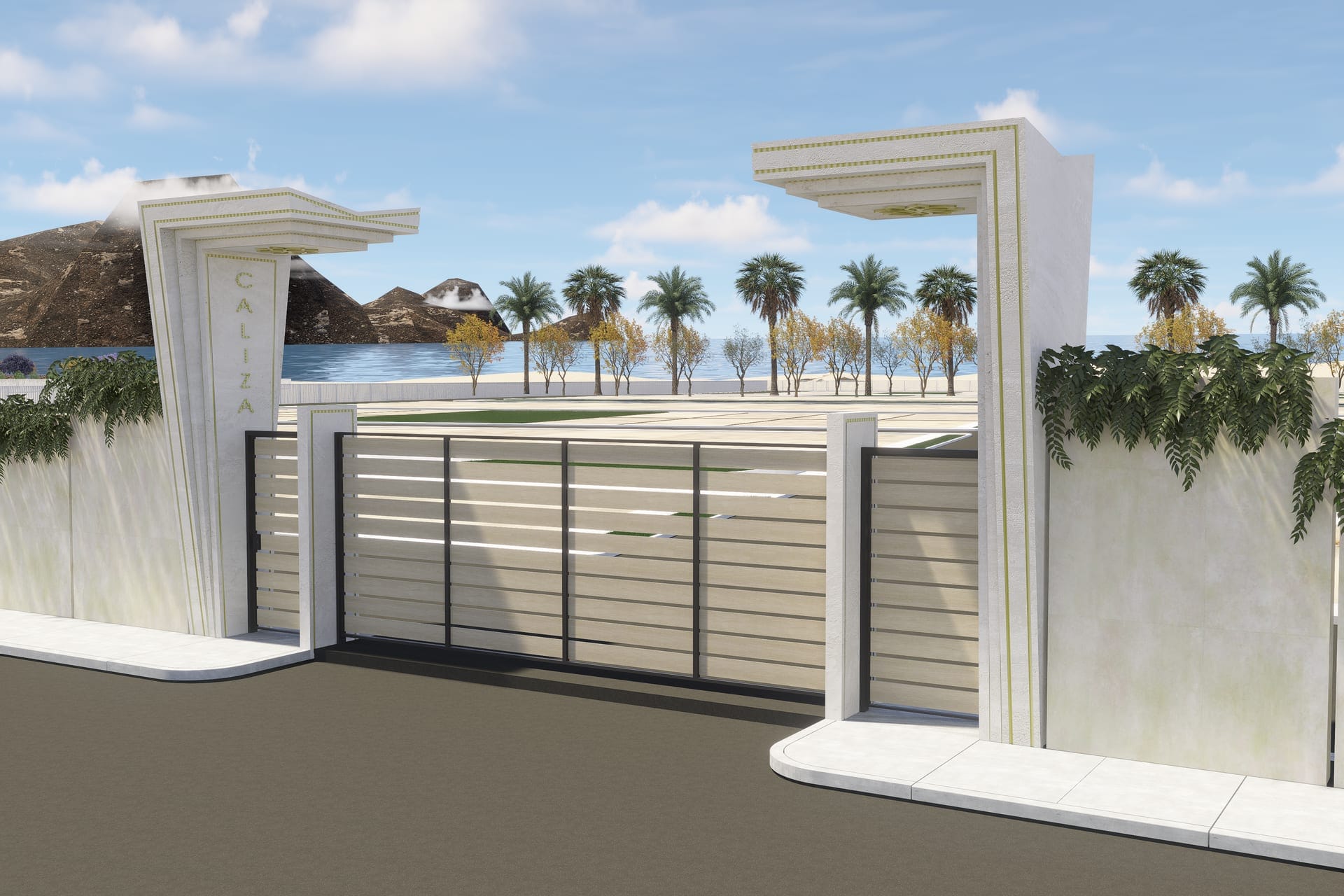 Pórtico de ingreso del proyecto Caliza en Puerto Malabrigo